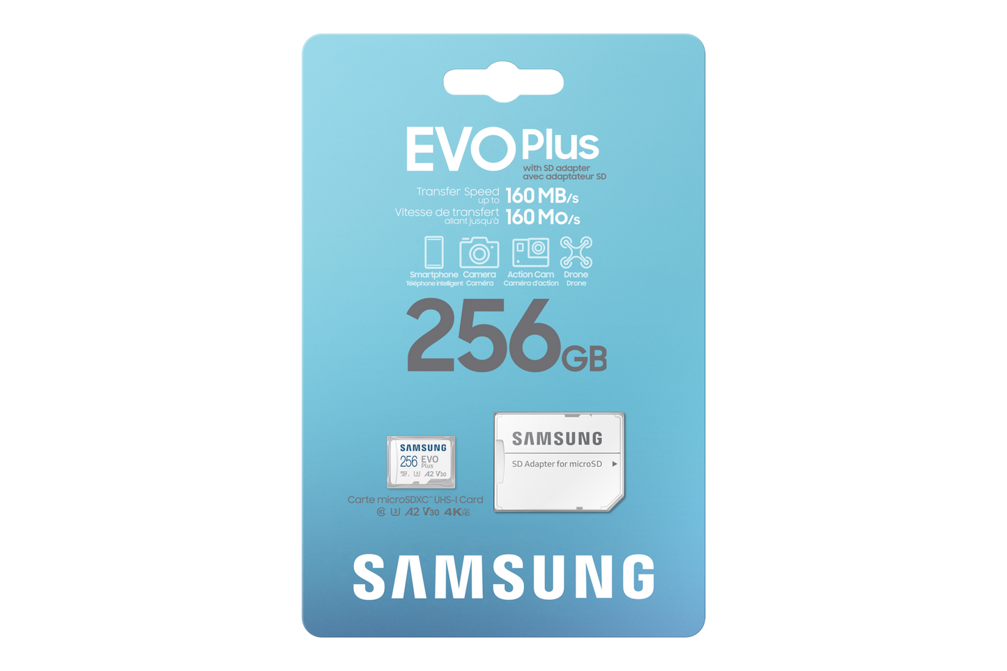 Samsung EVO Plus 256GB microSDXC Memory Card — retail package front