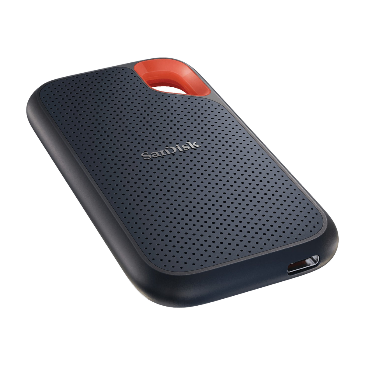 SanDisk Extreme Portable External SSD (2TB / 4TB, USB-C) — angled flat view showing the USB-C port