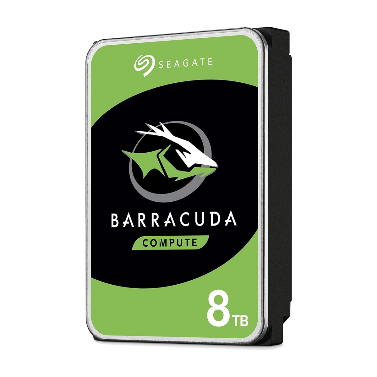 Seagate BarraCuda 8TB 3.5" 5400RPM SATA Internal Hard Drive — angled view with dimensions