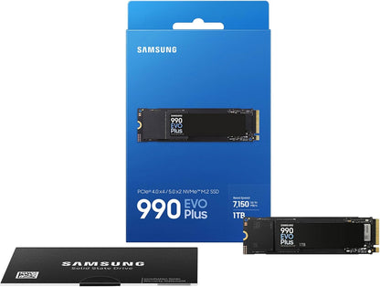 Samsung 990 EVO Plus 1TB NVMe PCIe SSD — retail box, drive and installation guide, 1TB