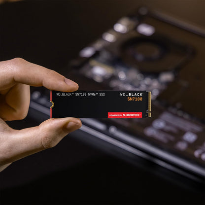 WD_BLACK SN7100 1TB NVMe SSD — close-up of the drive above a motherboard