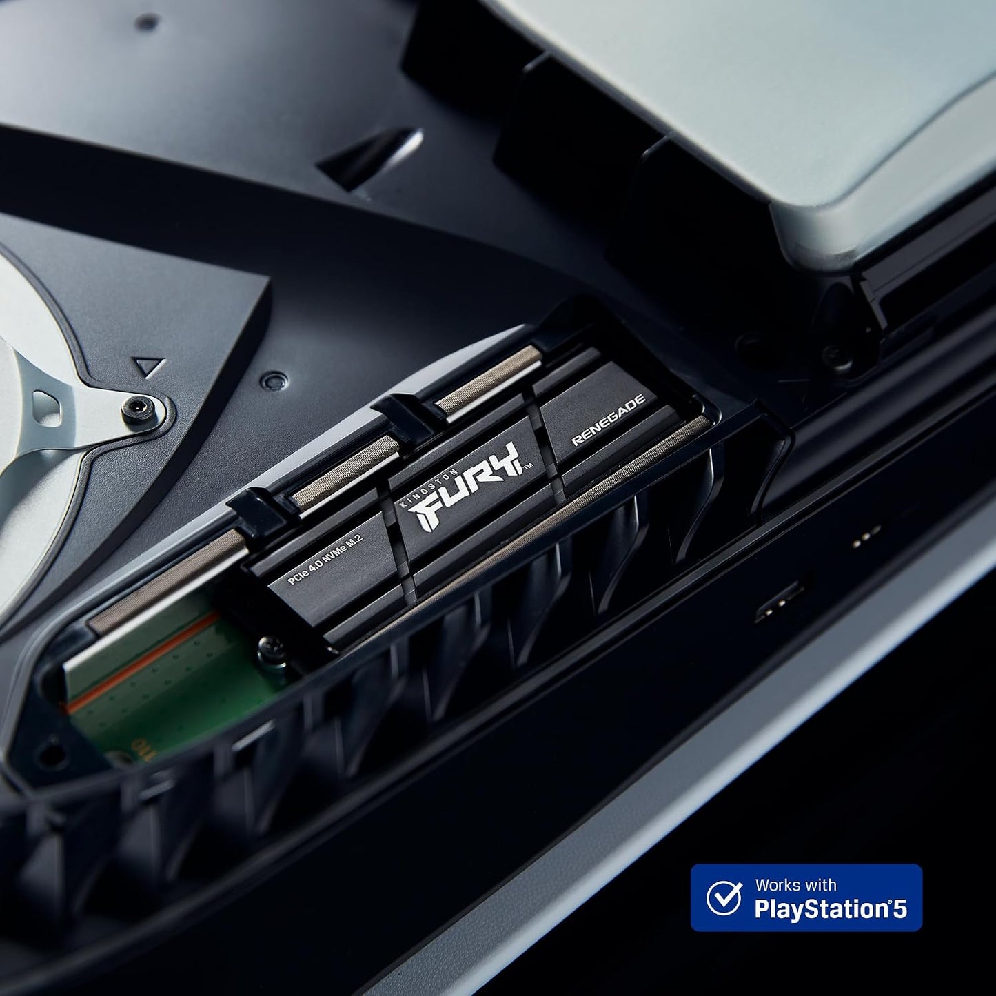 Kingston FURY Renegade PCIe Gen4 NVMe SSD — heatsink model installed in a PlayStation 5 expansion bay