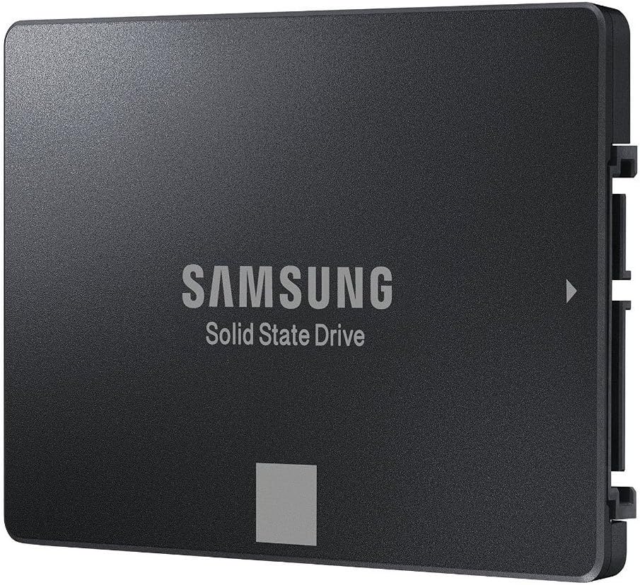 Samsung 750 EVO 120GB 2.5" SATA III SSD — angled view with SATA connector