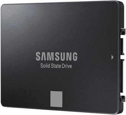 Samsung 750 EVO 120GB 2.5" SATA III SSD — angled view with SATA connector