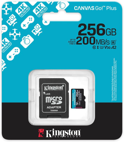 Kingston Canvas Go! Plus 256GB microSDXC Memory Card — retail package