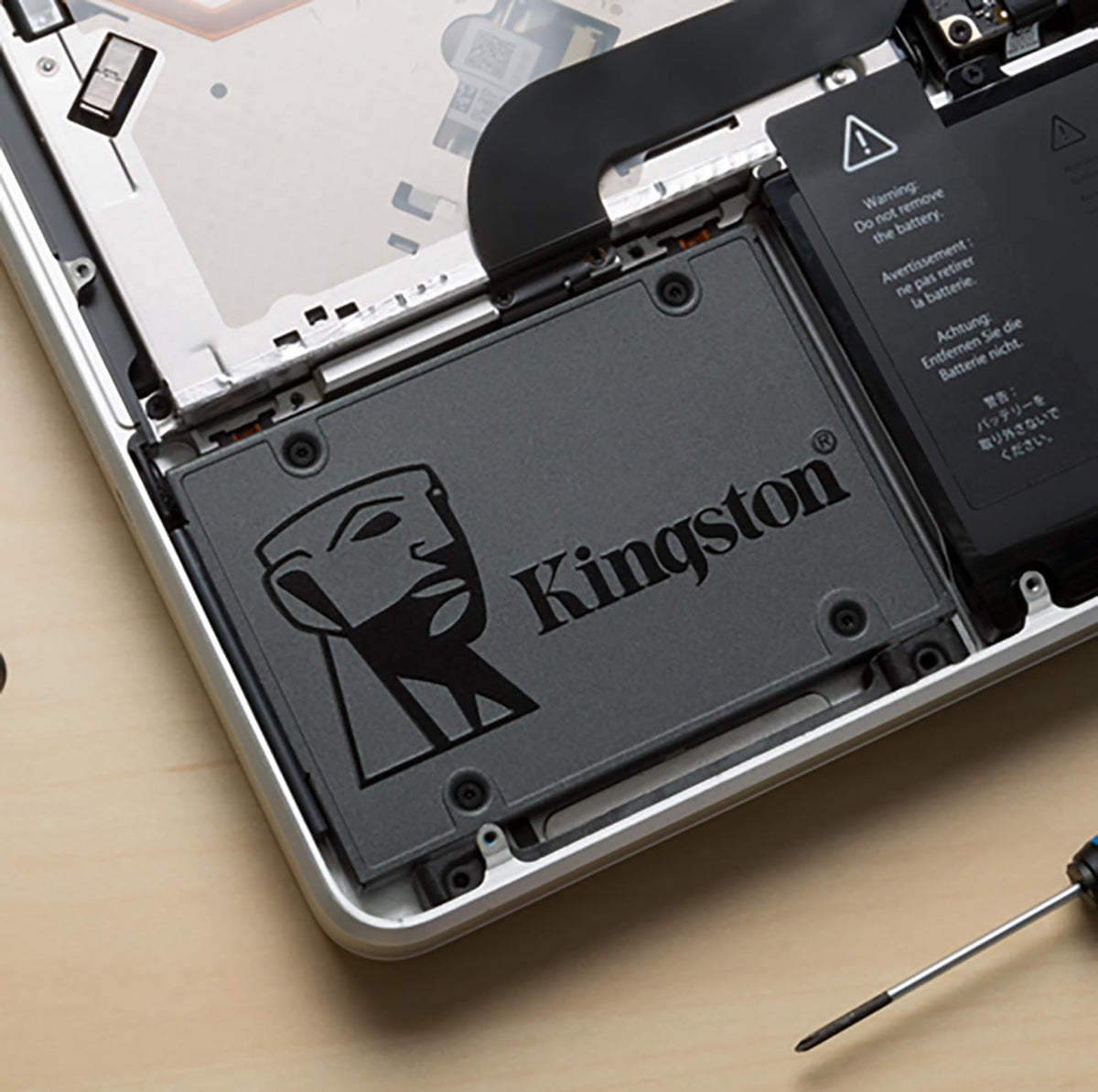 Kingston A400 480GB 2.5" SATA SSD — installed in a laptop drive bay