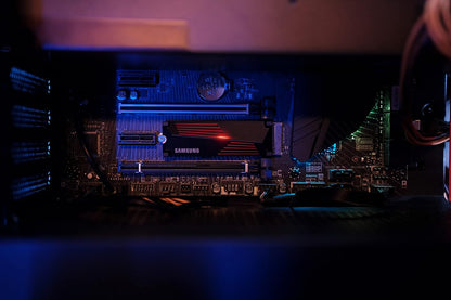 Samsung 990 PRO 1TB NVMe PCIe 4.0 SSD with Heatsink — heatsink drive installed in a motherboard