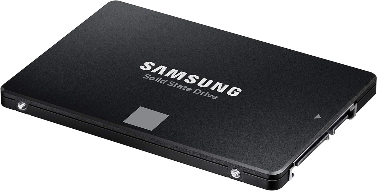 Samsung 870 EVO 1TB SATA III Internal SSD — three-quarter view showing connector and mounting holes