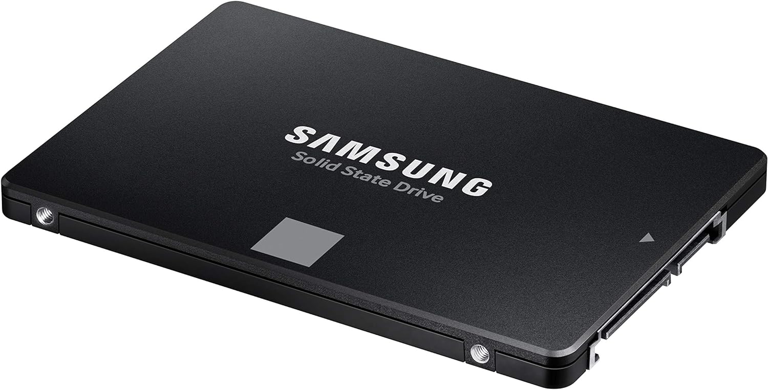 Samsung 870 EVO 1TB SATA III Internal SSD — three-quarter view showing connector and mounting holes
