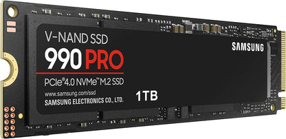 Samsung 990 PRO 1TB NVMe PCIe 4.0 SSD — angled product render, 1TB label