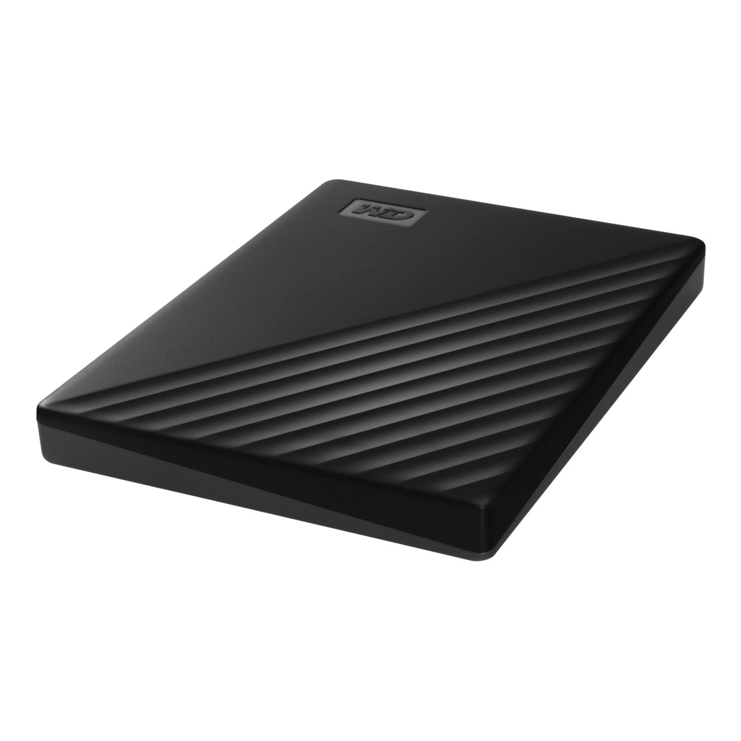 WD My Passport 2TB Portable Hard Drive (Black) — overhead view showing the slim profile
