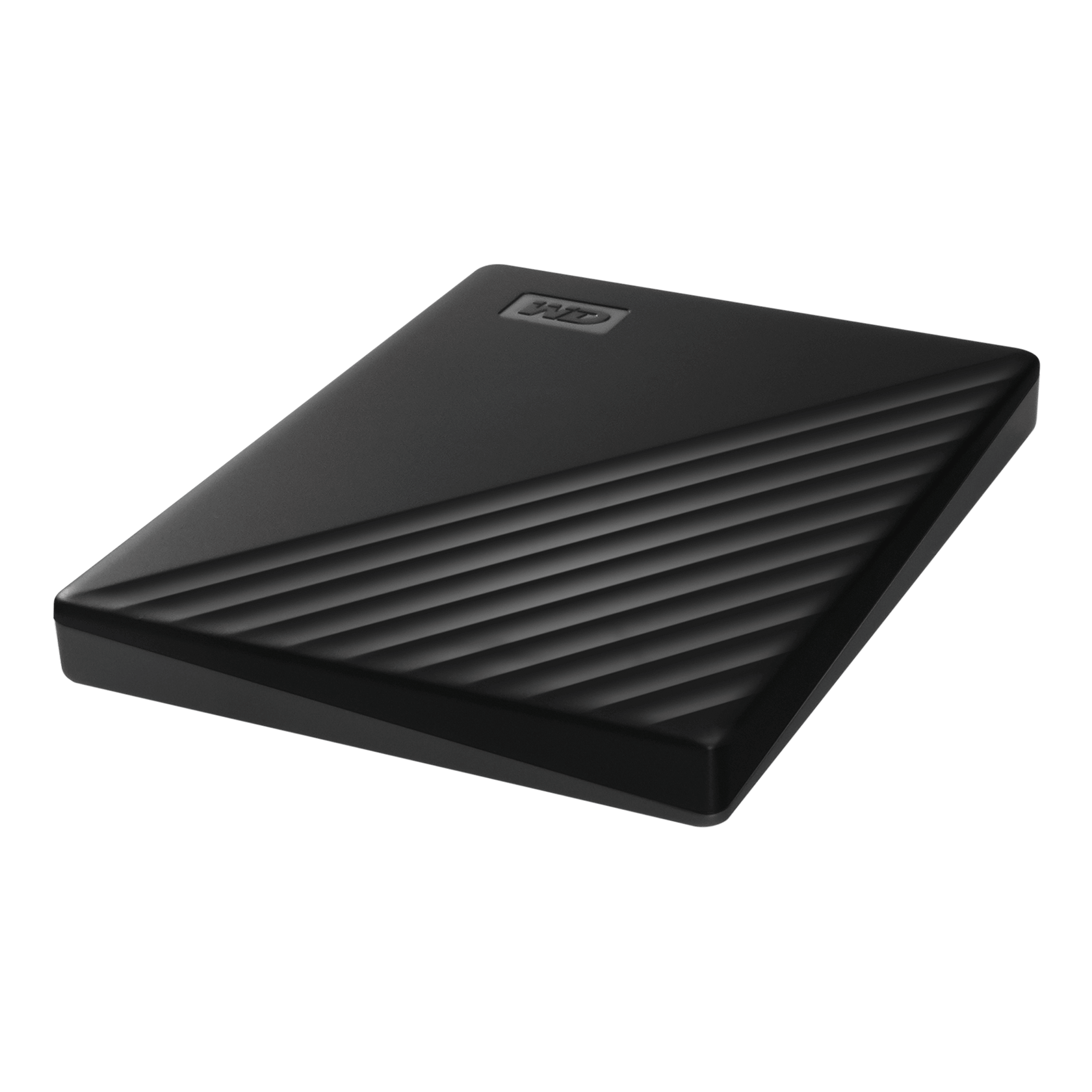 WD My Passport 2TB Portable Hard Drive (Black) — overhead view showing the slim profile