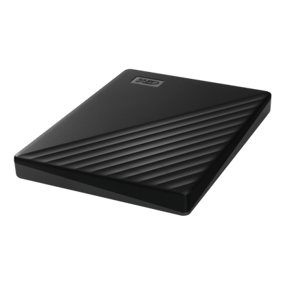 WD My Passport 2TB Portable Hard Drive (Black) — overhead view showing the slim profile