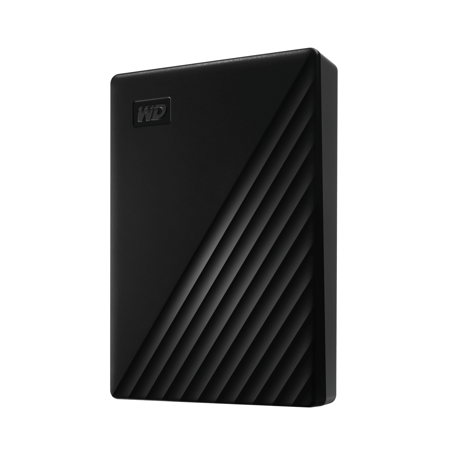 WD My Passport 4TB Portable Hard Drive (Black) — angled left view