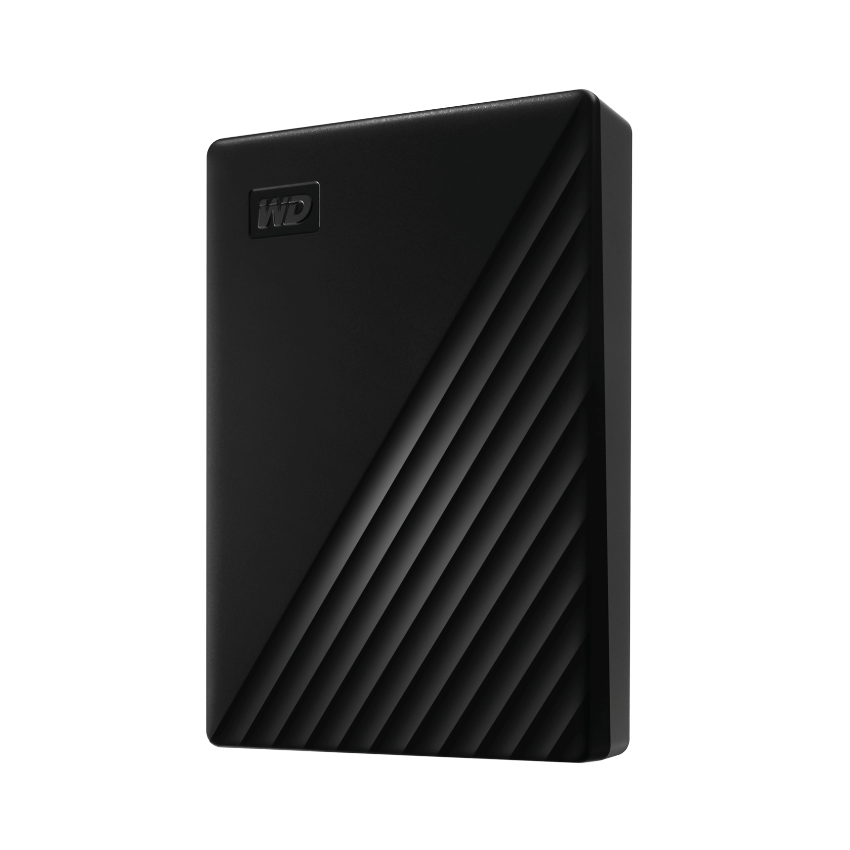 WD My Passport 4TB Portable Hard Drive (Black) — angled left view