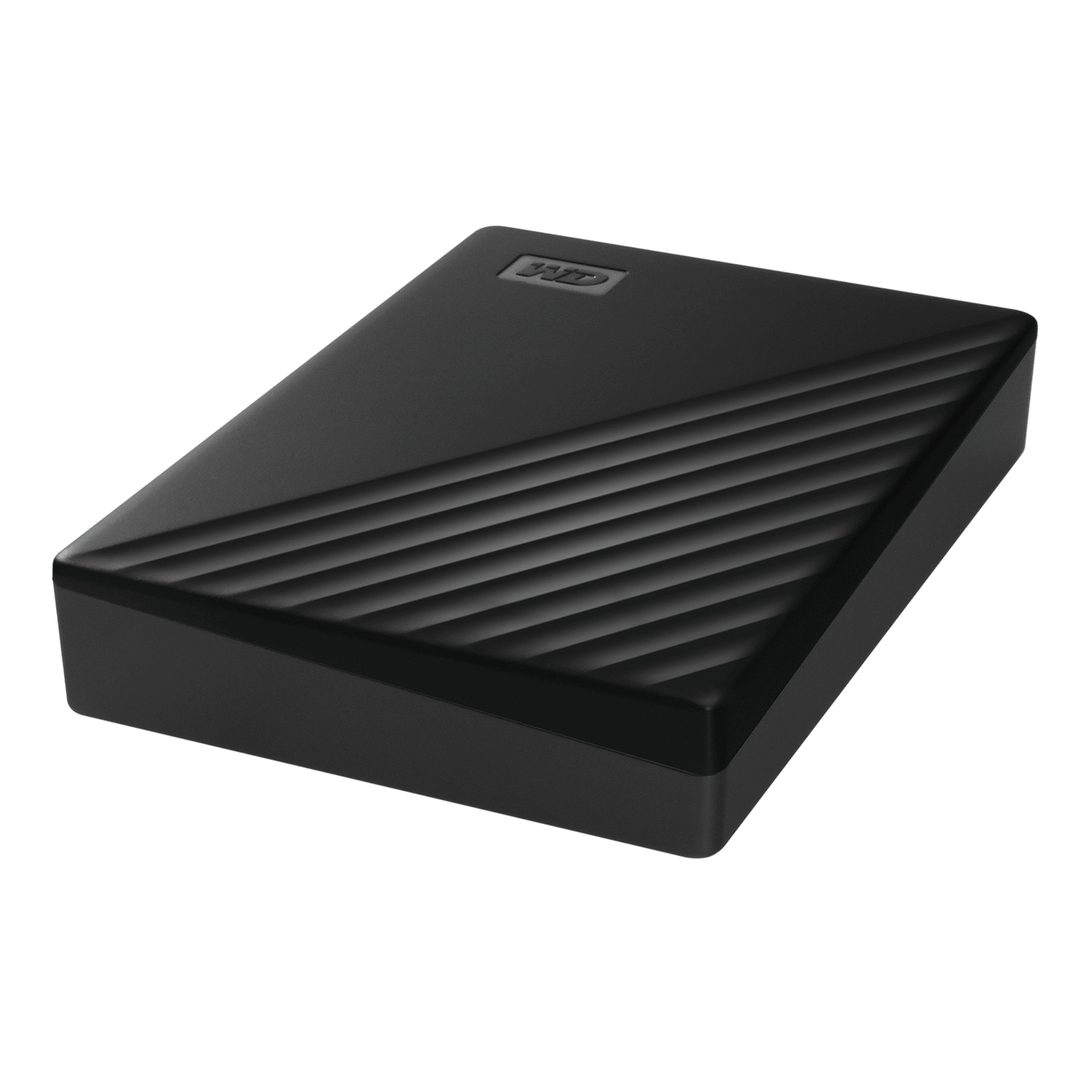 WD My Passport 4TB Portable Hard Drive (Black) — overhead view showing the enclosure profile