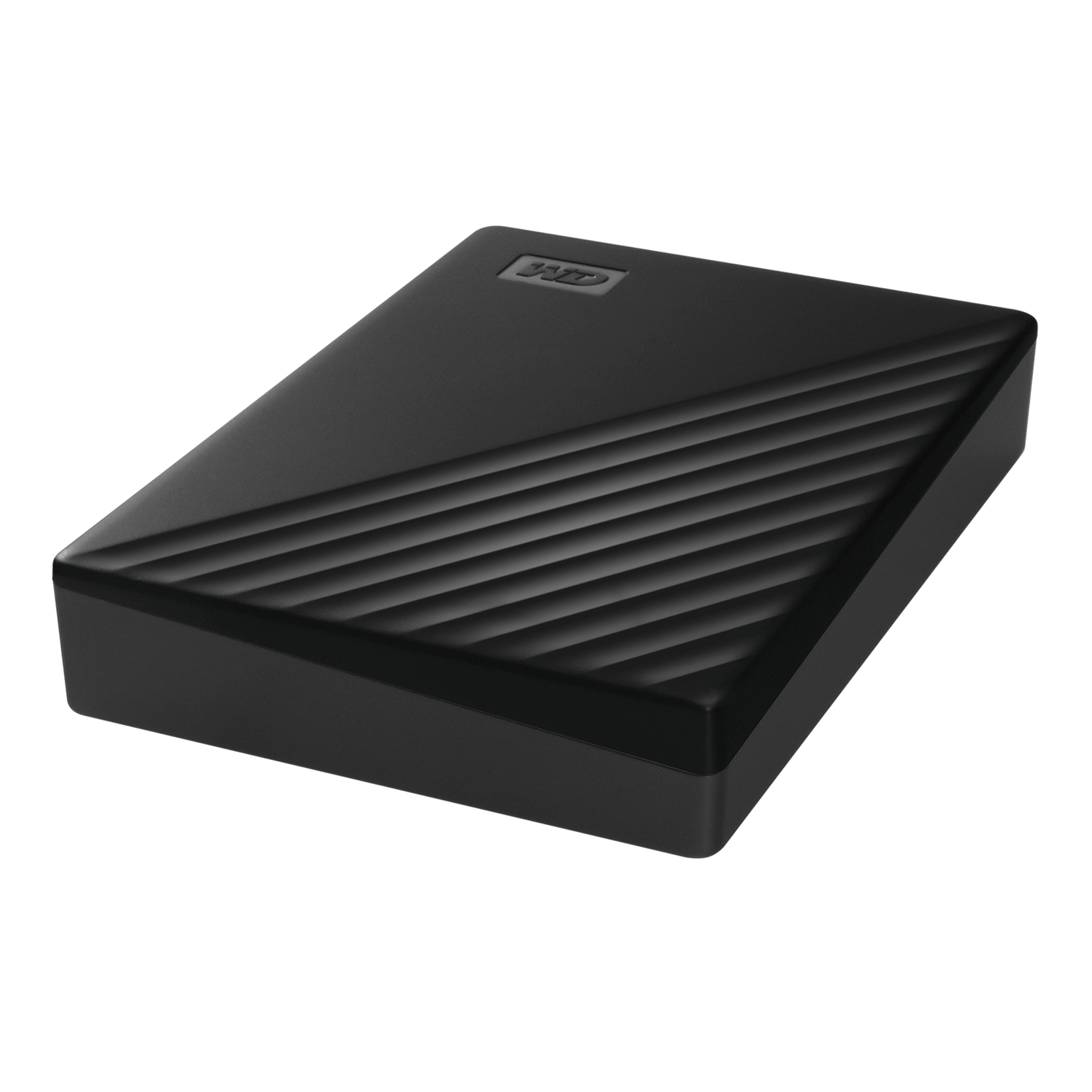 WD My Passport 4TB Portable Hard Drive (Black) — overhead view showing the enclosure profile