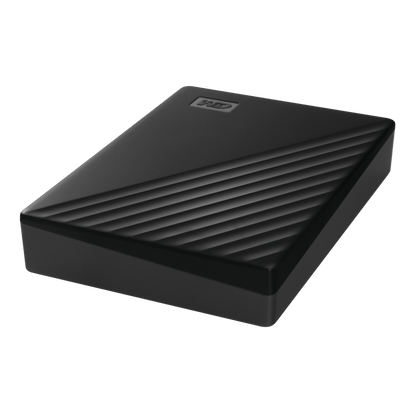 WD My Passport 4TB Portable Hard Drive (Black) — overhead view showing the enclosure profile
