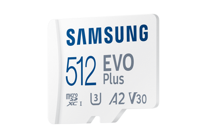 Samsung EVO Plus 512GB microSDXC Memory Card — left three-quarter view