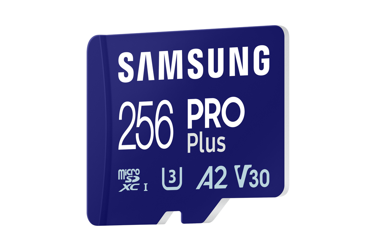 Samsung PRO Plus 256GB microSDXC Memory Card — left three-quarter view