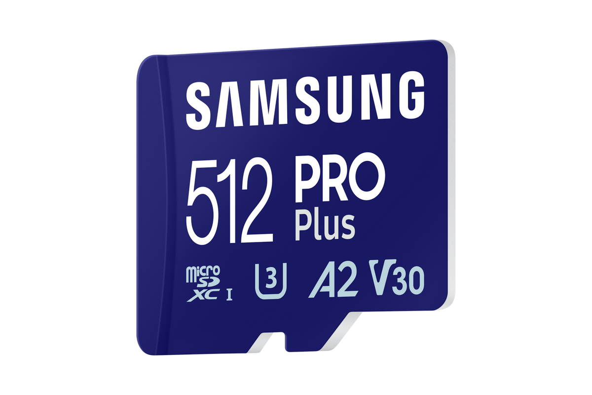 Samsung PRO Plus 512GB microSDXC Memory Card — left three-quarter view
