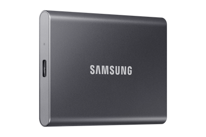 Samsung T7 2TB Portable SSD — left three-quarter view with USB-C port