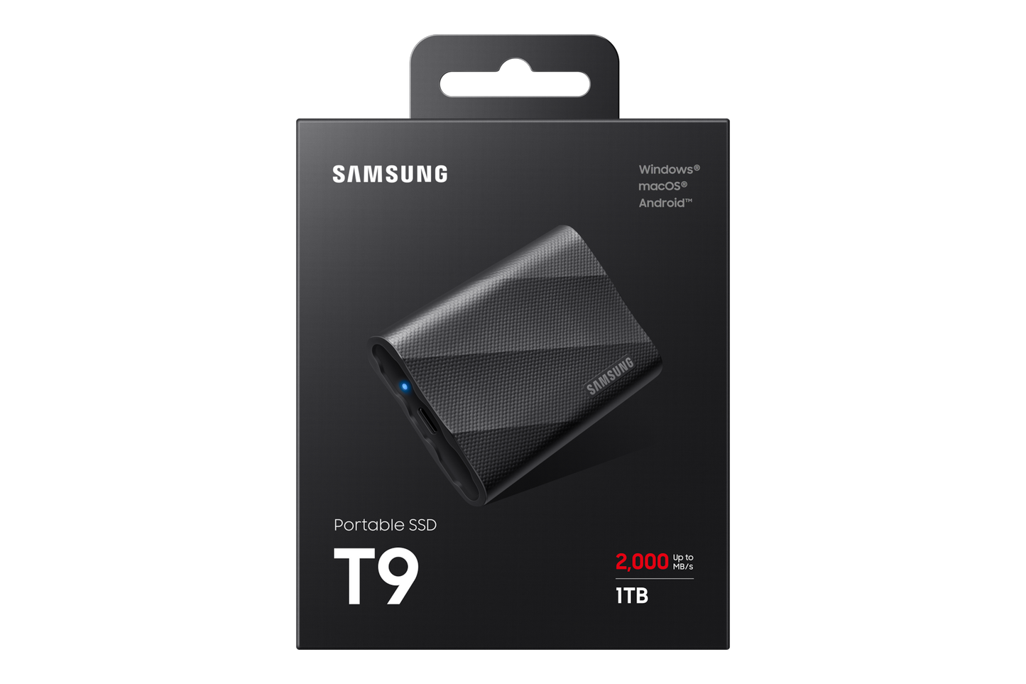Samsung T9 1TB Portable SSD — retail box front