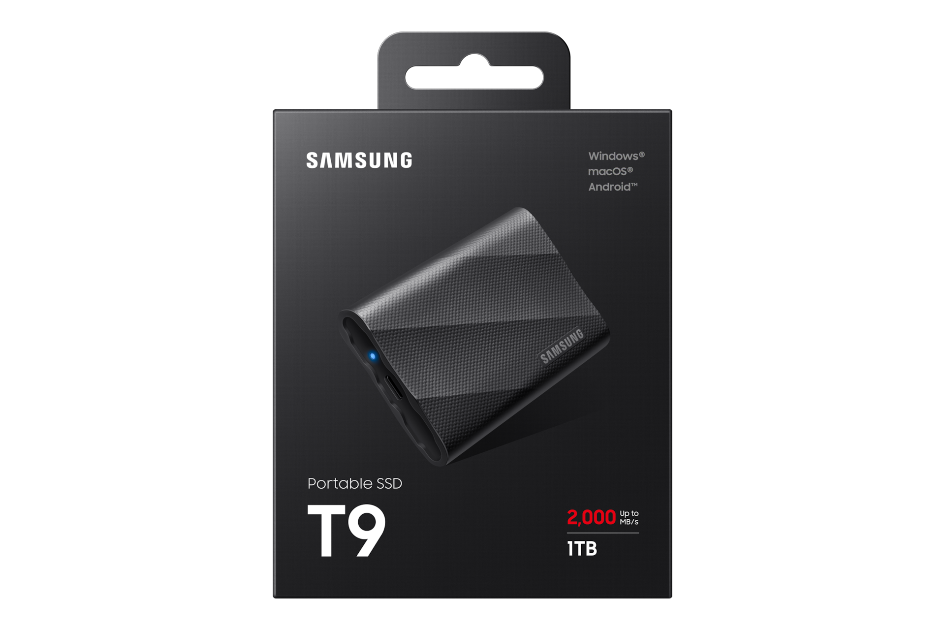 Samsung T9 1TB Portable SSD — retail box front