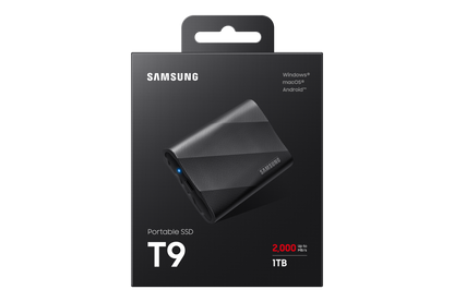 Samsung T9 1TB Portable SSD — retail box front