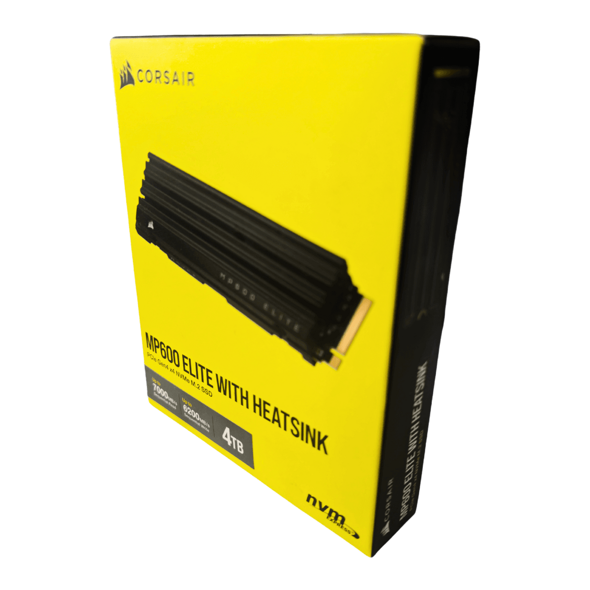Corsair MP600 ELITE 4TB PCIe Gen4 NVMe SSD with Heatsink — retail box front
