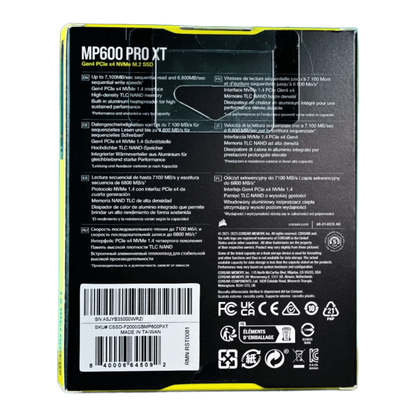 Corsair MP600 PRO XT 2TB PCIe Gen4 NVMe SSD — retail box, back
