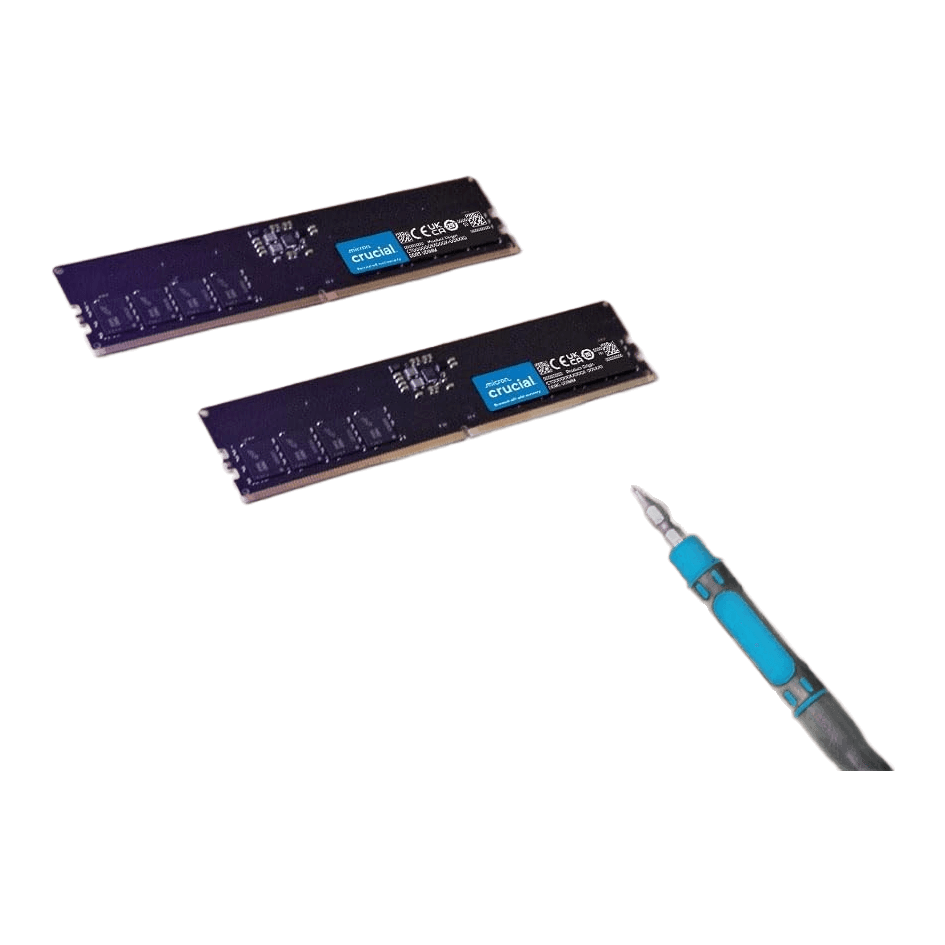 Crucial 16GB 32GB 64GB 128GB DDR5 5600MHz Desktop UDIMM RAM Kit AMD Expo XMP — Crucial mfr marketing; product shown; two sticks on wood ('Trusted Micron quality')