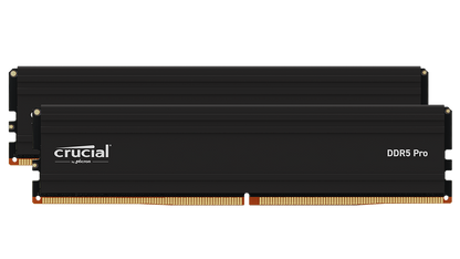 Crucial Pro 64GB (2x32GB) DDR5-5600 CL46 Desktop RAM (Black) — both modules, front view