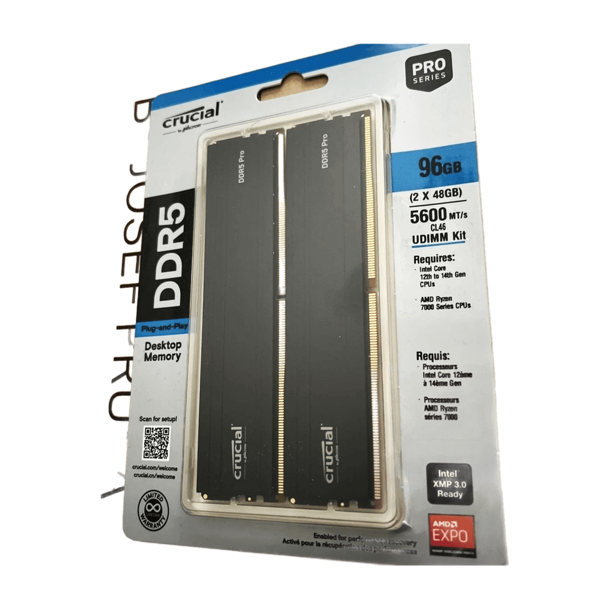 Crucial Pro RAM 96GB Kit 2x48GB DDR5 5600MT/s Desktop RAM | AMD Expo & Intel XMP — product photo