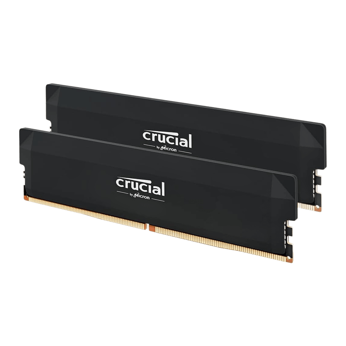 Crucial Pro OC DDR5 RAM 32GB Kit (2x16GB) 6000MHz CL36 XMP 3.0 & AMD Expo Black — clean manufacturer render of two black modules, no text overlay