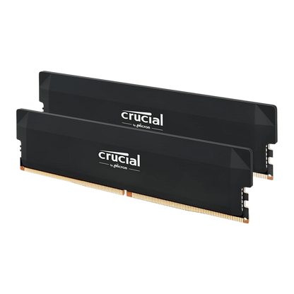 Crucial Pro OC DDR5 RAM 32GB Kit (2x16GB) 6000MHz CL36 XMP 3.0 & AMD Expo Black — clean manufacturer render of two black modules, no text overlay