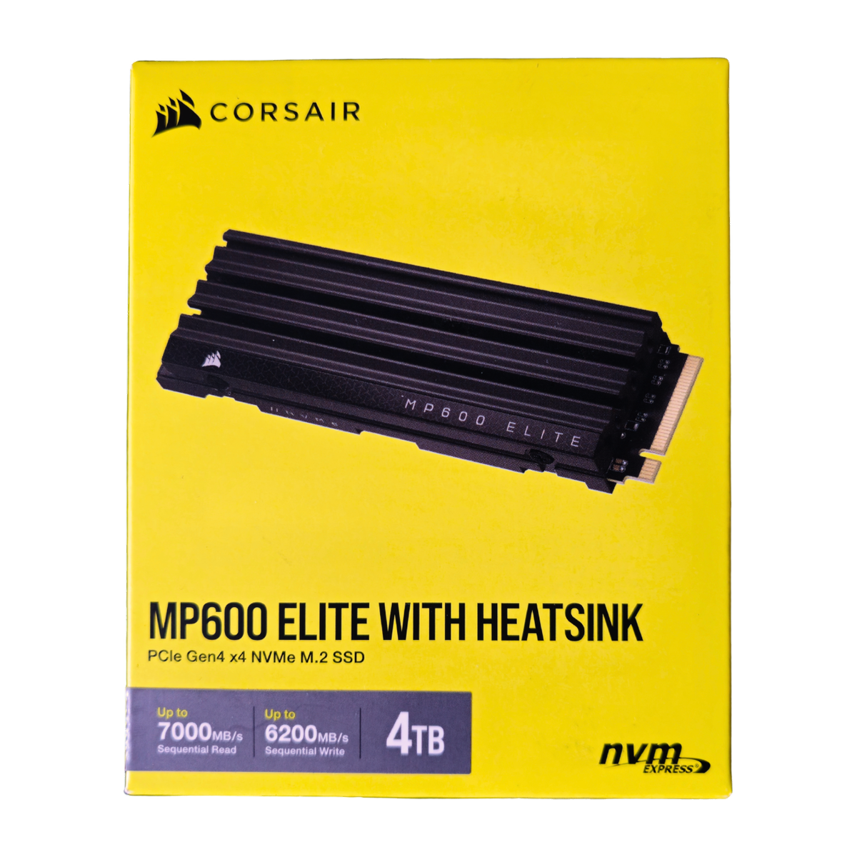 Corsair MP600 ELITE 4TB PCIe Gen4 NVMe SSD with Heatsink — retail box, front