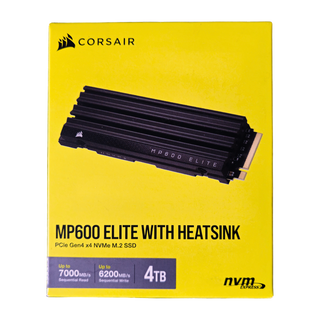Corsair MP600 ELITE 4TB PCIe Gen4 NVMe SSD with Heatsink — retail box, front