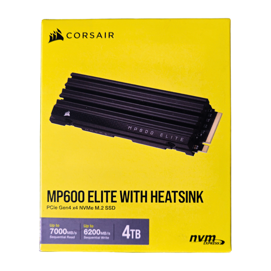 Corsair MP600 ELITE 4TB PCIe Gen4 NVMe SSD with Heatsink — retail box, front