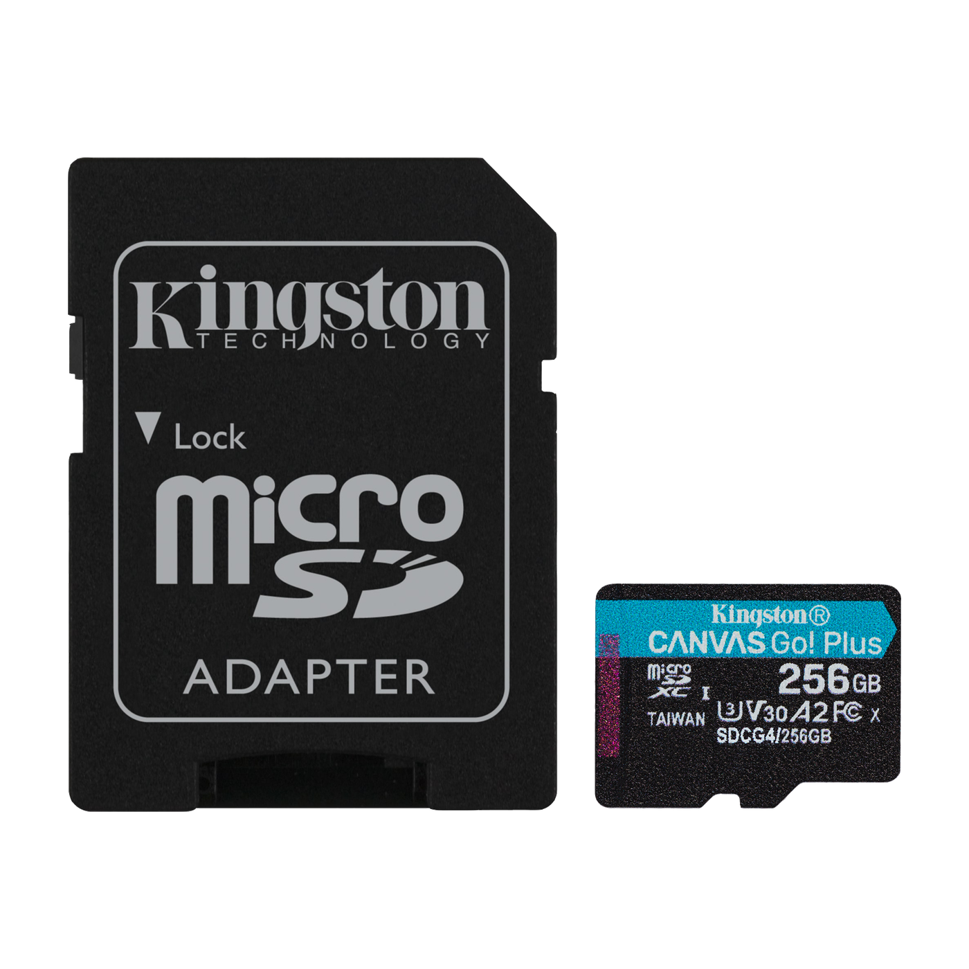 Kingston Canvas Go! Plus 256GB microSDXC UHS-I U3 V30 Memory Card — official product render