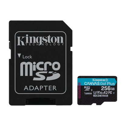Kingston Canvas Go! Plus 256GB microSDXC UHS-I U3 V30 Memory Card — official product render