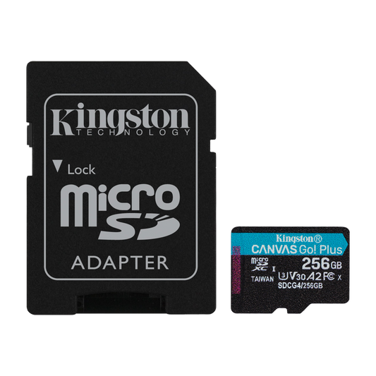 Kingston Canvas Go! Plus 256GB microSDXC UHS-I U3 V30 Memory Card — official product render