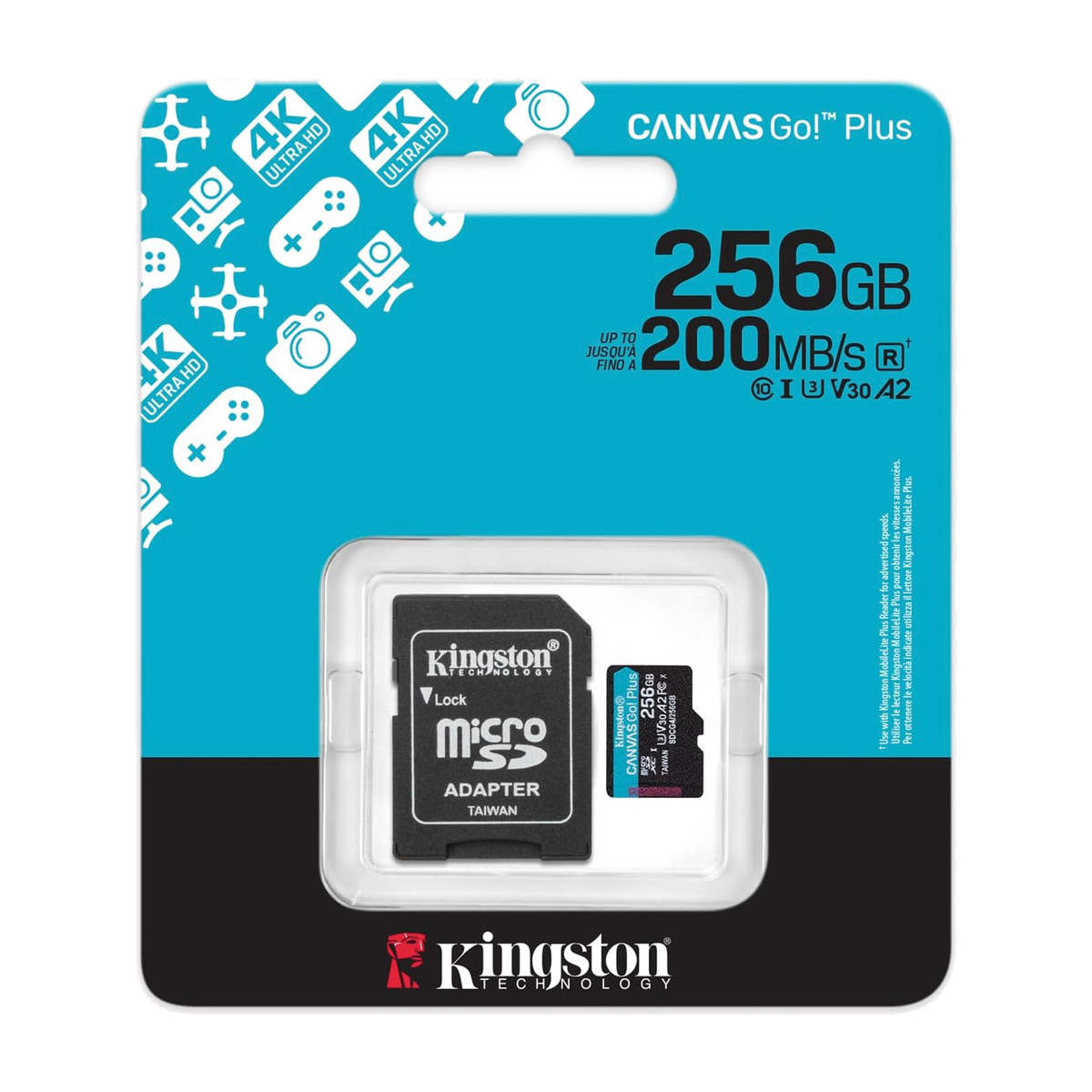 Kingston Canvas Go! Plus 256GB microSDXC Memory Card — retail package