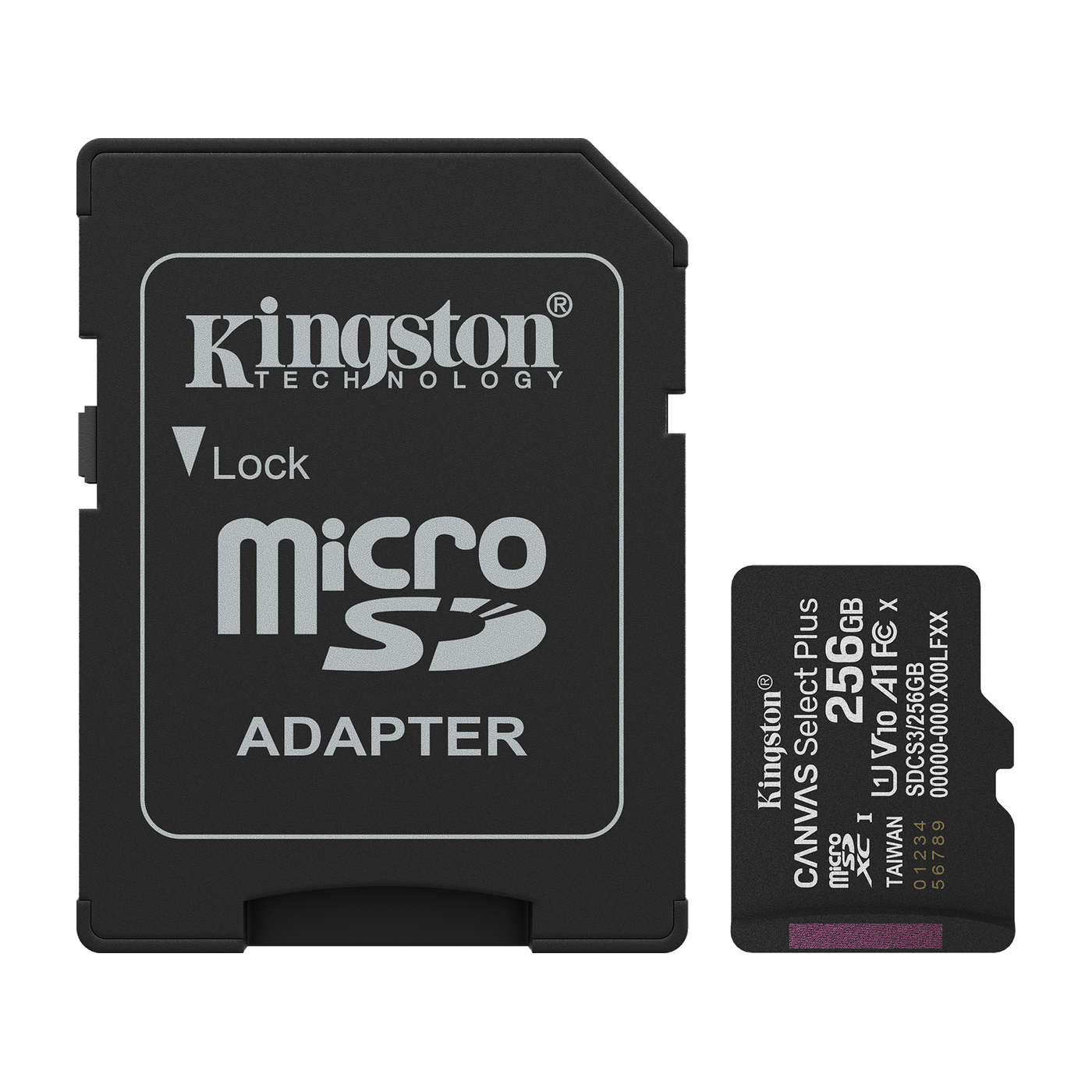 Kingston Canvas Select Plus 256GB microSDXC UHS-I Memory Card (with SD Adapter) — official product render