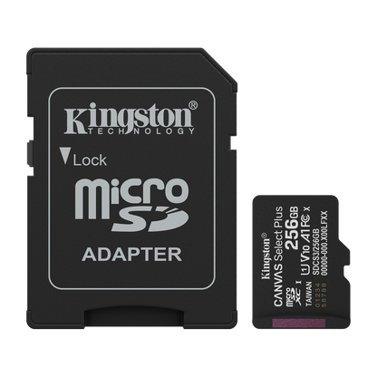 Kingston Canvas Select Plus 256GB microSDXC UHS-I Memory Card (with SD Adapter) — official product render