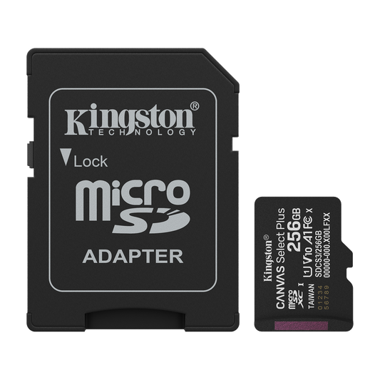 Kingston Canvas Select Plus 256GB microSDXC UHS-I Memory Card (with SD Adapter) — official product render