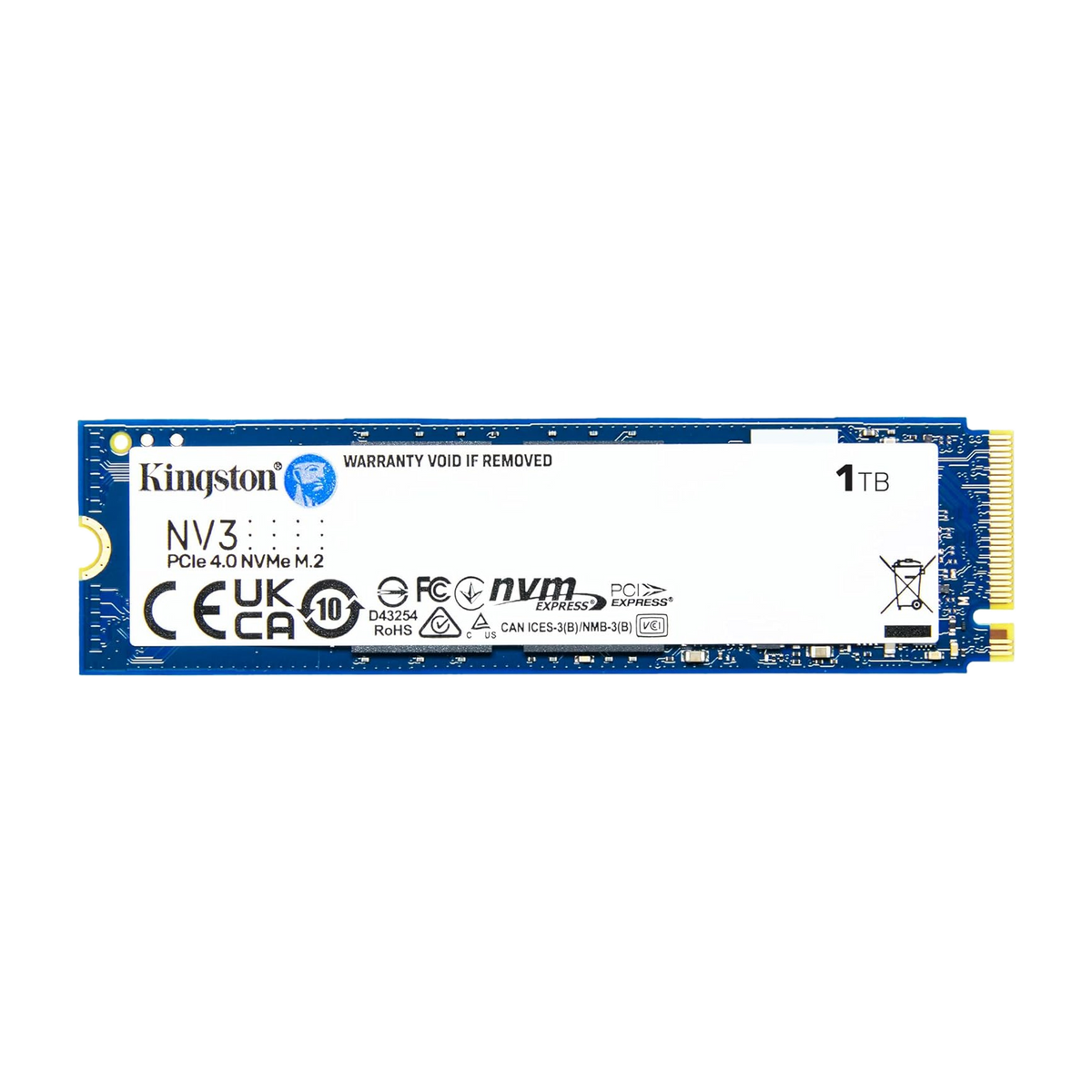 Kingston NV3 1TB PCIe 4.0 NVMe M.2 Internal SSD — front label, flat view
