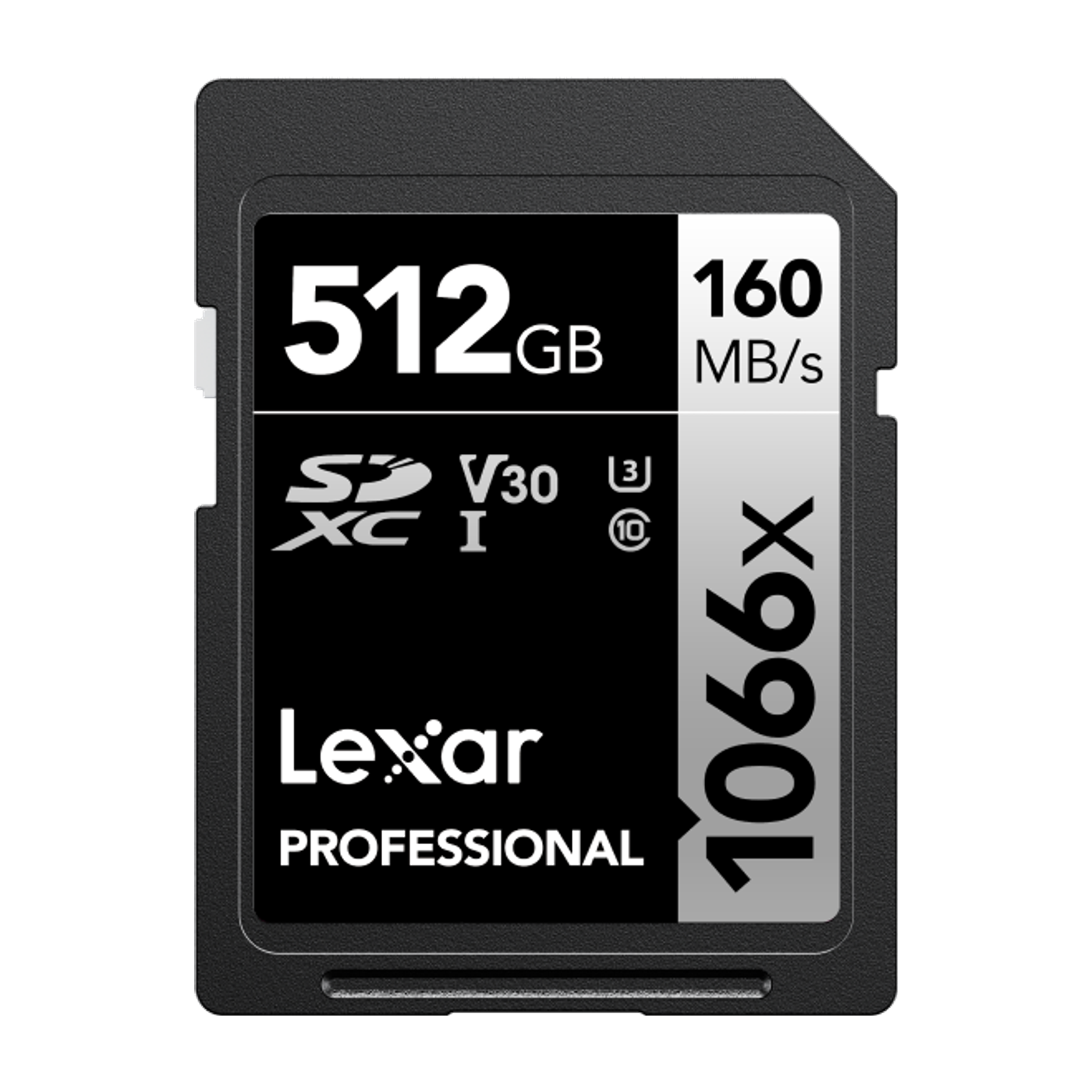 Lexar Professional 1066x 512GB SDXC UHS-I Card (160MB/s, Silver Series) — official product render