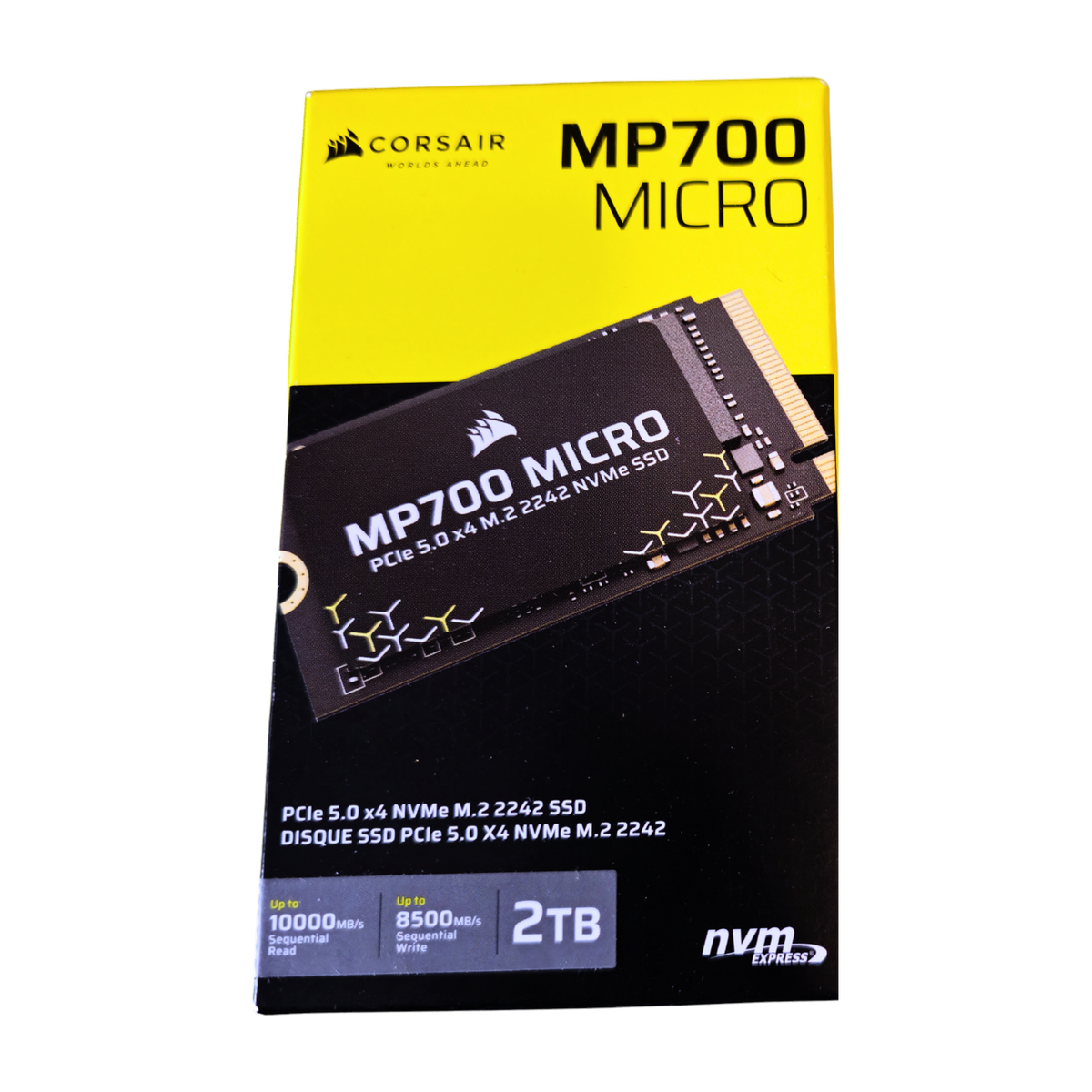 Corsair MP700 MICRO 2TB PCIe Gen5 NVMe SSD (M.2 2242) — retail box front