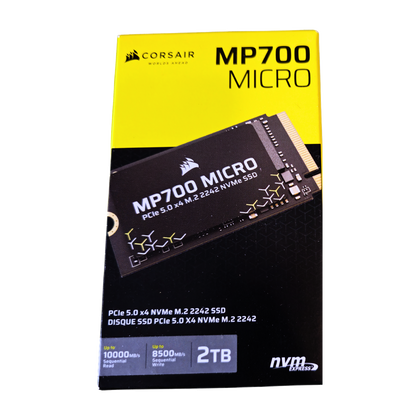 Corsair MP700 MICRO 2TB PCIe Gen5 NVMe SSD (M.2 2242) — retail box front